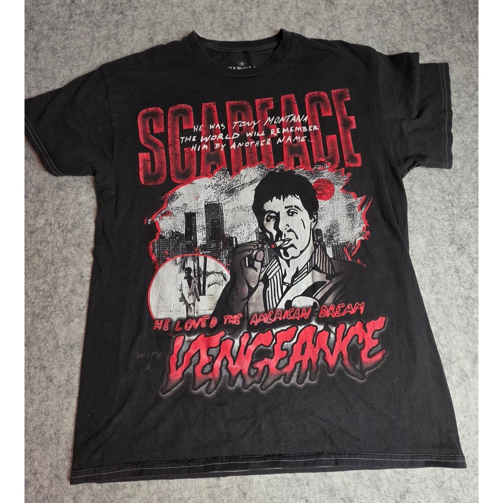Scarface Tony Montana The World Is Yours Graphic T-Shirt Black Red Mens Medium
